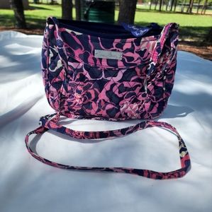 Vera Bradley navy blue pink white small fabric Quilted crossbody bag.